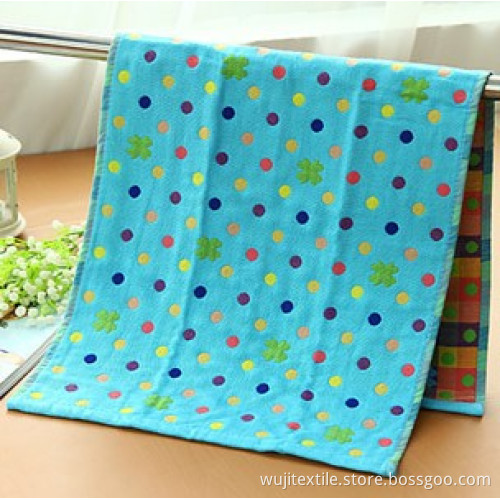 Jacquard Four-Leaf Clover Blue Face Towel for Children (WJ-CH1513)